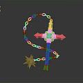 Cross Shaped Fantasy Weapon Featuring Red Handle Chain And Star Mace Head