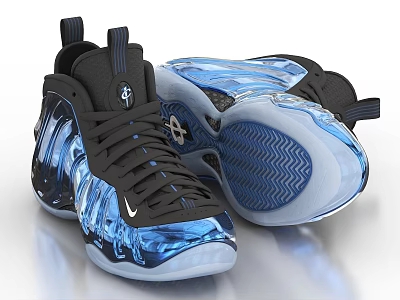 Blue And Black Basketball Shoes With Shiny Upper And Wavy Sole Design 3d model
