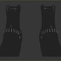 Western Style Black Leather Boots With Studded Straps And Wedge Heel Short Design