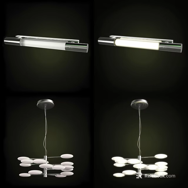 Modern Lighting Fixture Set With Pendant Lamps And Linear Ceiling Lights 3d model 
