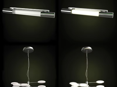 Modern Lighting Fixture Set With Pendant Lamps And Linear Ceiling Lights 3d model