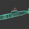 Black And Red Submarine With Antennas On Hull And Rear Propeller