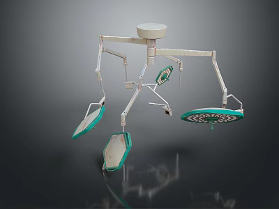 Adjustable Ceiling Mounted Surgical Medical Equipment With Multiple Arms And Lamp Heads 3d model