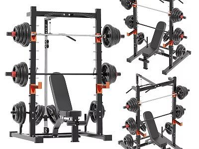 Multi functional Strength Training Equipment With Barbells Benches And Racks 3d model