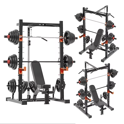 Multi functional Strength Training Equipment With Barbells Benches And Racks 3d model