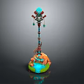 3D Model Fantasy Weapon With Blue Glowing Top Red Black Structure And Green Blue Base