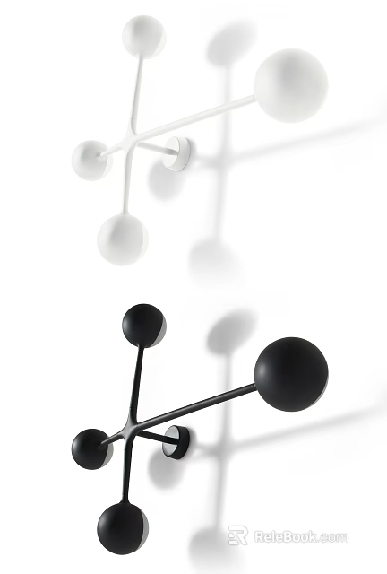 Modern Wall Lamp Design With Black White Spherical Balls And Wall Mounted Style 3d model 