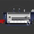 Industrial Horizontal Heating Boiler With Stainless Steel Body Pipes Valves Control Panel And Red Connector