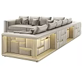 Modern Light Gray Sectional Sofa With Plush Cushions And LED Storage 3d model