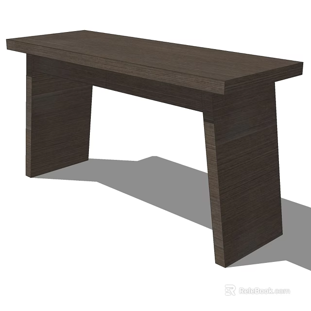 Dark Wood Minimalist Rectangular Desk With Sturdy Support Legs For Home Office 3d model 