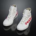 White High Top Casual Shoes With Red Heart Patterns On Side For Fashion Look
