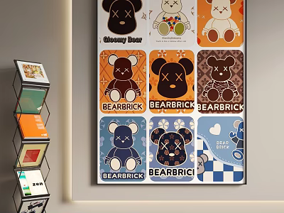 Abstract Painting With Colorful BEARBRICK Doll Patterns And Diverse Designs In Grid Layout 3d model