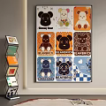Abstract Painting With Colorful BEARBRICK Doll Patterns And Diverse Designs In Grid Layout