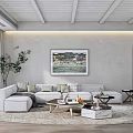 Modern Living Room Interior Design With White Sofa Decorative Painting And Wooden Coffee Table