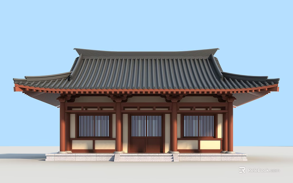 Ancient Chinese Architecture Traditional Design With Black Tiled Roof Wooden Structure And Classic Doors Windows 3d model 