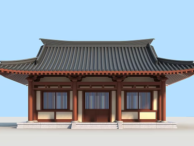 Ancient Chinese Architecture Traditional Design With Black Tiled Roof Wooden Structure And Classic Doors Windows 3d model
