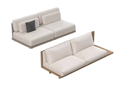 Modern Light Colored Sofa With Wooden Frame And Black Accent Cushion Details 3d model