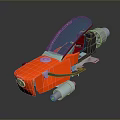 Modern Futuristic Red Motorcycle with Blue Windshield Silver Exhaust Pipe Black Accents on Reflective Surface