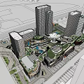 Modern Urban Commercial Complex With High Rise Buildings Central Square And Green Spaces
