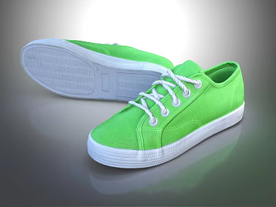 Green Casual Canvas Shoes With White Laces Soles And Stylish Design 3d model