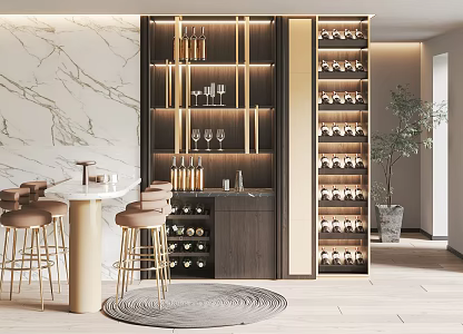 Light Luxury Bar Chair Combination Wine Cabinet 3d model