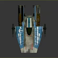 Blue And White Republic Spaceship Model With Green Cockpit Yellow Engine And Twin Turrets