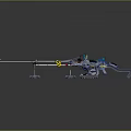 Futuristic Detailed Mechanical Weapon With Long Rod Blue Stands And Metallic Design