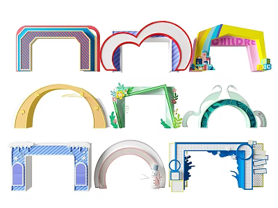 Colorful Kid Friendly Event Gateways With Various Decorative Shapes And Designs 3d model