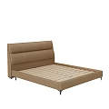 Modern Double Bed with Leather Headboard Gray Beige Pillows and Nightstands in Minimalist Bedroom