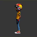 Man Wearing Red And Yellow Helmet Yellow T-Shirt Red Sleeves Blue Pants White Shoes Standing Pose