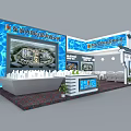 Beijing International Golf Club Exhibition Booth With Blue Background Display Images And Reception Counter