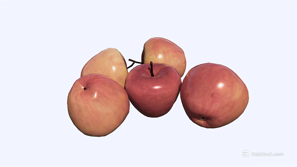 Several Fresh Ripe Red and Yellow Apples on White Background 3d model 