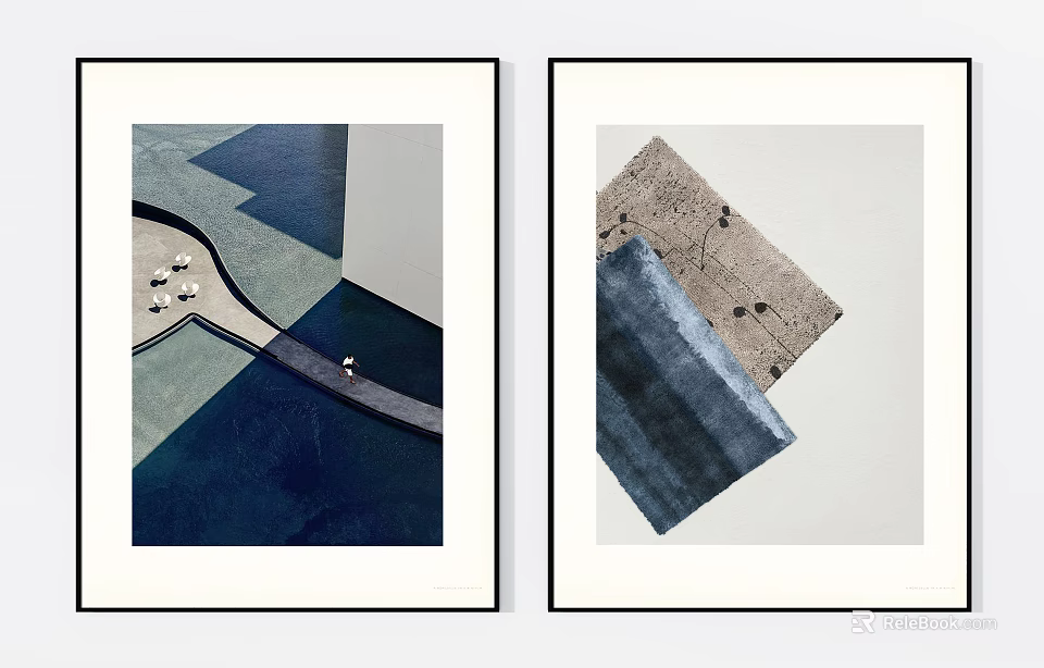 Two Abstract Paintings With Blue Gray Geometric Shapes And Textured Patterns 3d model