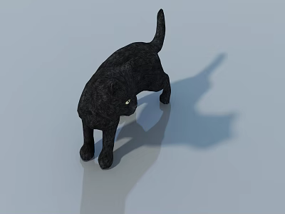 Hand Carved Black Cat Sculpture in Standing Pose with Detailed Features 3d model