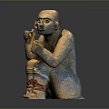 Ancient Human Figure Sculpture Carving With Squatting Posture And Decorative Leg Patterns