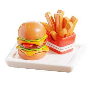 Modern Burger Fries Food Cartoon Food 3d model