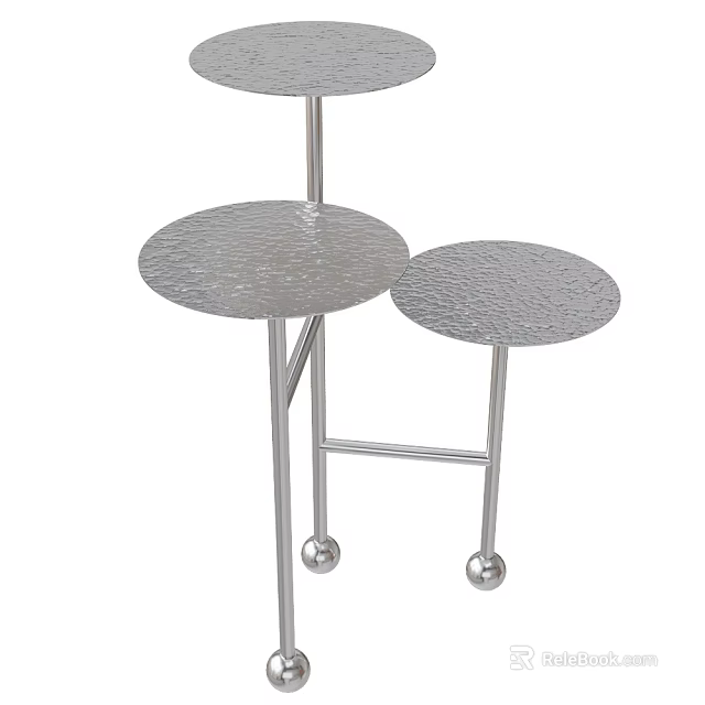 Modern Nesting Side Tables with Textured Metal Tops Silver Frame and Wheeled Base 3d model 