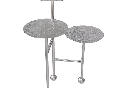 Modern Nesting Side Tables with Textured Metal Tops Silver Frame and Wheeled Base 3d model