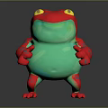 Cartoon Frog 3D Model in Standing Pose with Red Green Body and Yellow Eyes