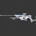Futuristic Sci Fi Rifle With Aiming Scope Blue Yellow White Accents And Metallic Finish