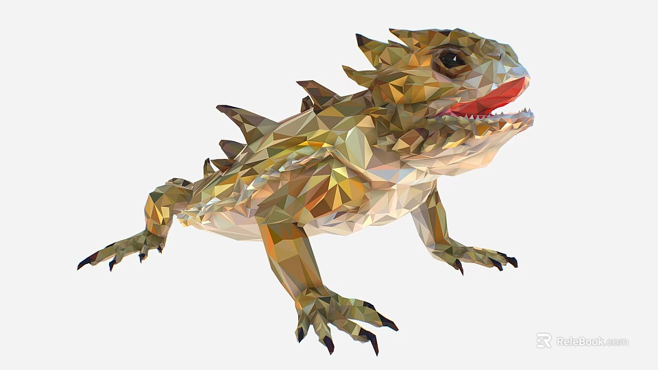 Low Poly Reptile Lizard Design With Geometric Scales Spikes And Open Mouth 3d model 