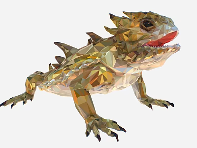 Low Poly Reptile Lizard Design With Geometric Scales Spikes And Open Mouth 3d model