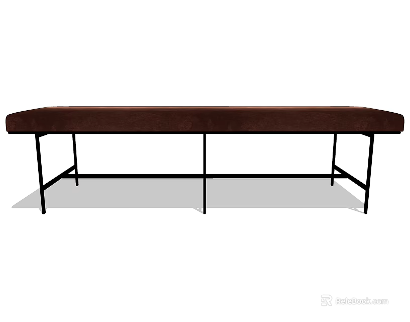 Modern Upholstered Sofa Bench With Brown Cushion And Black Metal Legs 3d model 