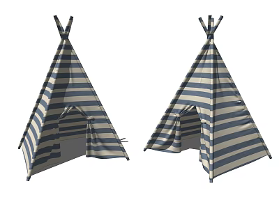 Two Blue And White Striped Teepee Tents With Open Entrance Design 3d model