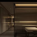 Minimalist Beauty Salon Interior With Massage Table Warm Lighting And Glass Partition