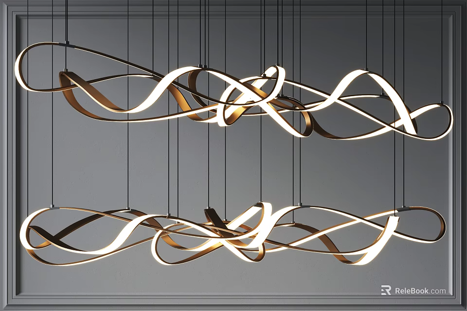 Modern Abstract Pendant Light With Twisted Metallic Frames And Soft Warm Glow 3d model 