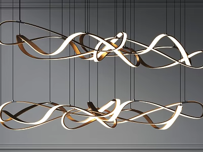 Modern Abstract Pendant Light With Twisted Metallic Frames And Soft Warm Glow 3d model