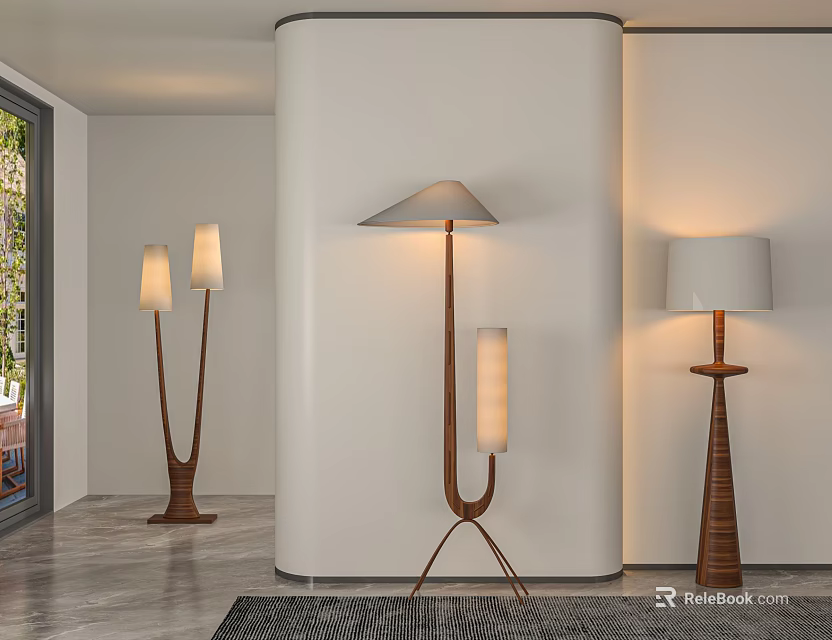 Modern Floor Lamps With Unique Designs In Interior Space 3d model