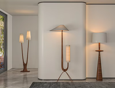 Modern Floor Lamps With Unique Designs In Interior Space 3d model