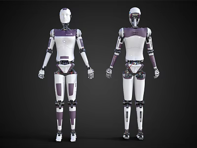 Intelligent Machine Humanoid Robots with White and Purple Design and Mechanical Details 3d model